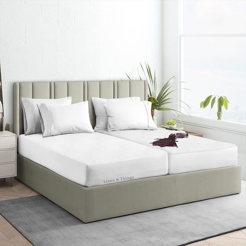 Split King Mattress Protector for Adjustable, (2Pcs Split King 39"x80") 100% Waterproof Terry Cotton 15" Inch Deep Split Beds Fitted Sheets Style Mattress Protector, White Color