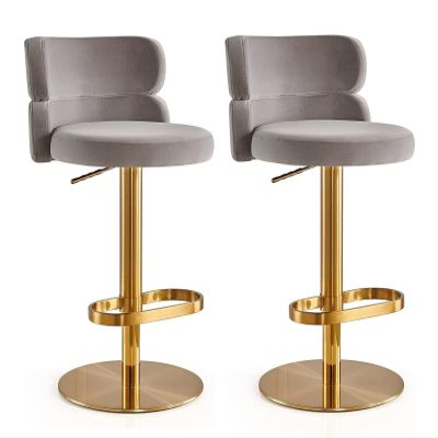 DWILKE Velvet Gold Adjustable Heigh Island Bar Chairs Counter Height Bar Stools Set of 2 Swivel Barstools with Backs Round Upholstered Seat for Pubs, Kitchen Restaurant (Color : Gray)