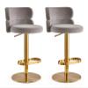 DWILKE Velvet Gold Adjustable Heigh Island Bar Chairs Counter Height Bar Stools Set of 2 Swivel Barstools with Backs Round Upholstered Seat for Pubs, Kitchen Restaurant (Color : Gray) view 1