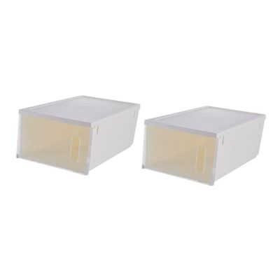 CHILDWEET 2pcs Capacity Transparent Shoes Storage Organizer Stackable Plastic Shoe Boxes for Home Easy Installation Space-saving Design for Convenient Use