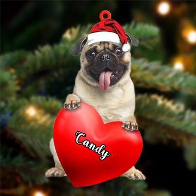 Christmas Dog Lovers- Pug Dog Heart, Personalized Shaped Ornament - Custom Your Dog's Name, Gifts for Christmas Tree Decor, Birthday, Christmas, Men, Women
