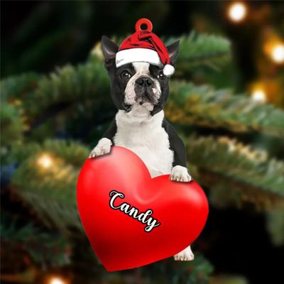 Christmas Dog Lovers- Boston Terrier Black Dog Heart, Personalized Shaped Ornament - Custom Your Dog's Name, Gifts for Christmas Tree Decor, Birthday, Christmas, Men, Women