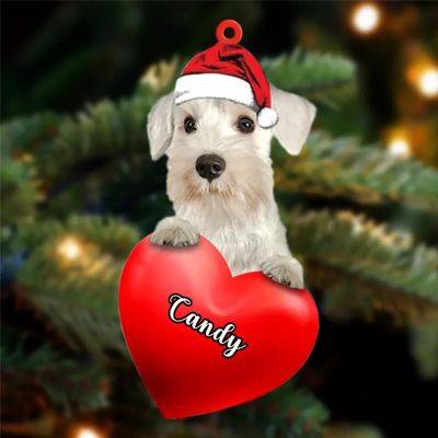 Christmas Dog Lovers- Pepper Niniature Schnauzer Dog Heart, Personalized Shaped Ornament - Custom Your Dog's Name, Gifts for Christmas Tree Decor, Birthday, Christmas, Men, Women