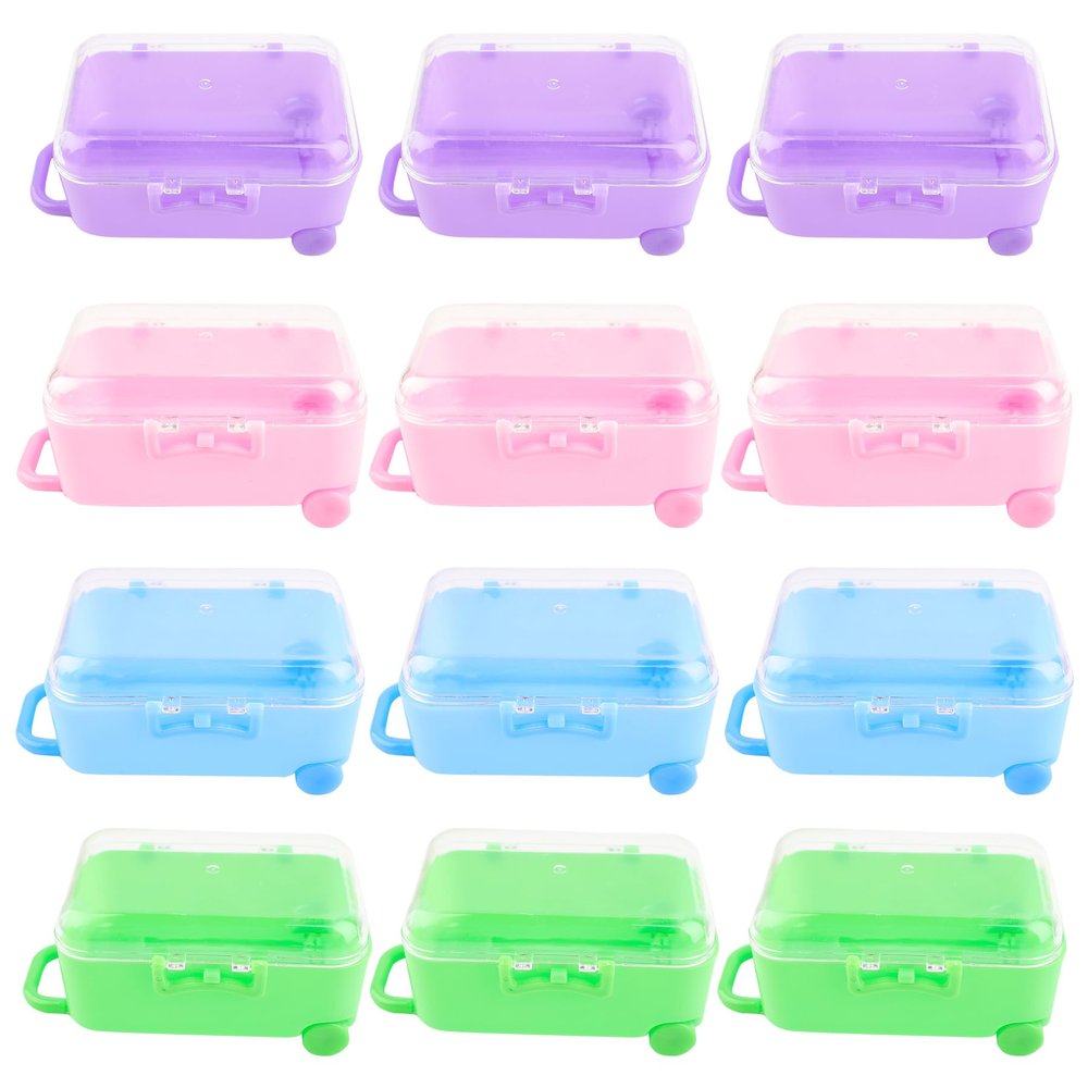 AUEAR, 12 Pack Mini Suitcase Boxes Plastic Candy Small Reception Gift Travel Case for Wedding Party Decoration (4 Colors)