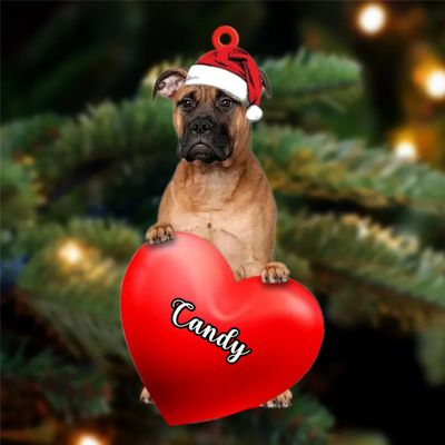 Christmas Dog Lovers- Bullmastiff 1 Dog Heart, Personalized Shaped Ornament - Custom Your Dog's Name, Gifts for Christmas Tree Decor, Birthday, Christmas, Men, Women