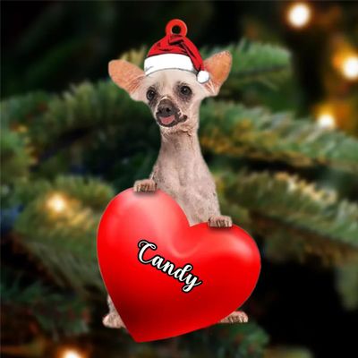 Christmas Dog Lovers- Chinese Crested 1 Dog Heart, Personalized Shaped Ornament - Custom Your Dog's Name, Gifts for Christmas Tree Decor, Birthday, Christmas, Men, Women