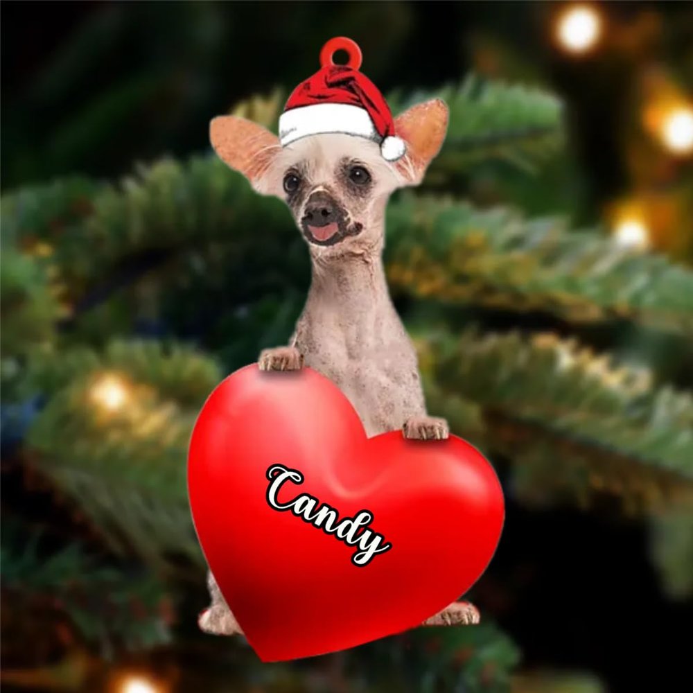 Christmas Dog Lovers- Chinese Crested 1 Dog Heart, Personalized Shaped Ornament - Custom Your Dog's Name, Gifts for Christmas Tree Decor, Birthday, Christmas, Men, Women