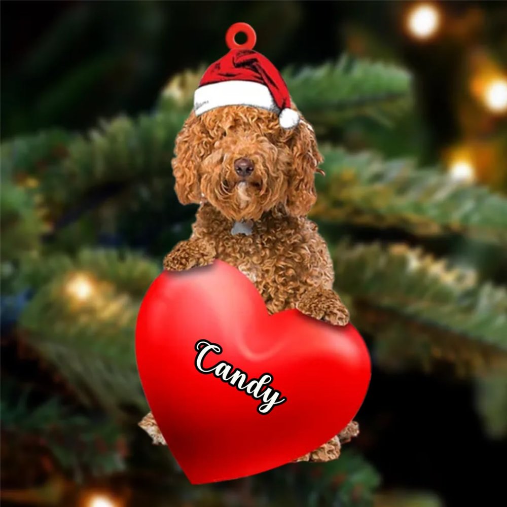 Christmas Dog Lovers- Labradoodle Dog Heart, Personalized Shaped Ornament - Custom Your Dog's Name, Gifts for Christmas Tree Decor, Birthday, Christmas, Men, Women