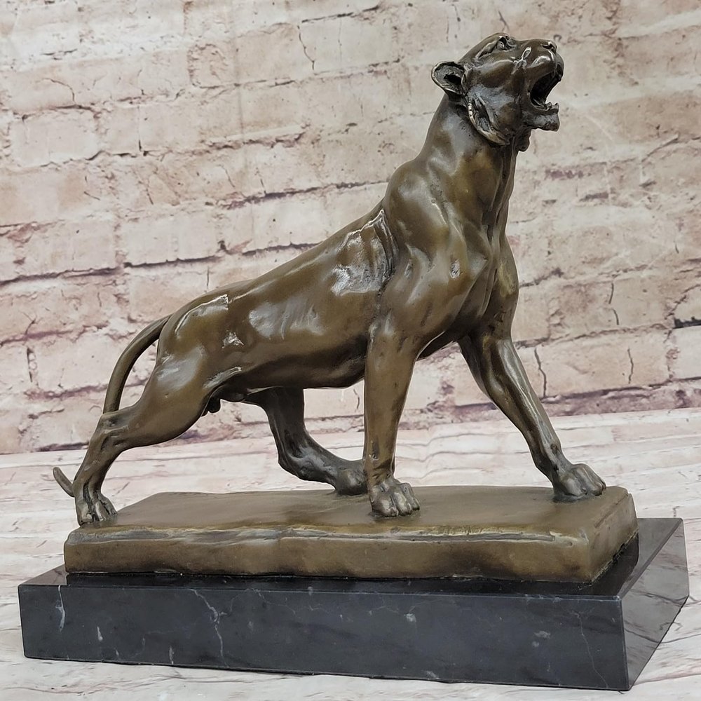 Signed Austrian Bronze Lion or Lioness Sculpture Jaguar Cougar Home Decor Figure Figurine Handmade Gift Home Deal by Think Bronze