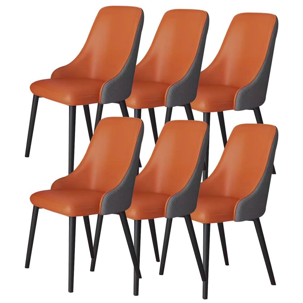 AYARNA Modern Dining Chairs Set of 6 Artificial Leather Kitchen Living Room Lounge Counter Chairs Sturdy Carbon Steel Metal Legs(Orange+Dark Grey)