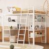 CKLMMC Full Size Metal Loft Bed with 4 Layers of Shelves and L-Shaped Desk, Modern Loft Bed with a Set of Sockets, USB Ports and Wireless Charging,Curved Slatted Guardrails (White/Unique-B) view 1