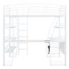 CKLMMC Full Size Metal Loft Bed with 4 Layers of Shelves and L-Shaped Desk, Modern Loft Bed with a Set of Sockets, USB Ports and Wireless Charging,Curved Slatted Guardrails (White/Unique-B) view 4