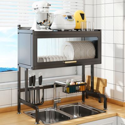 ANram Over The Sink Dish Drying Rack, Carbon Steel Large Kitchen Dish Rack, Dish Drainers for Home Kitchen Counter Storage, Above Sink Dish Racks Organizer with Utensil Holder