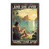 TSEZLOJH Funny Tin Signs Book Beach and She Lived Happily Ever After for Bedroom Modern Fashion Office Wall Decor 12"x8"-Metal Framed Tin Painting view 1