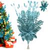 Artificial Glitter Berry Stem Ornaments, 18 Pack 17.5 Inch Blue Fake Christmas Picks Decorations with Poinsettia Christmas Flowers, Bead Sticks for Christmas Tree Wedding Small Vase Wreath Decor view 1