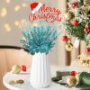 Artificial Glitter Berry Stem Ornaments, 18 Pack 17.5 Inch Blue Fake Christmas Picks Decorations with Poinsettia Christmas Flowers, Bead Sticks for Christmas Tree Wedding Small Vase Wreath Decor view 3
