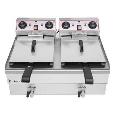 EH102V 16.9QT / 16L Total Capacity 24.9QT/23.6L Stainless Steel Faucet Double Tank Deep Fryer 3400W MAX (8L 8L Big Blue/Large Handle)