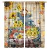 Retro Wooden Board Scarecrow Curtains - Rustic Vintage Fall Truck Sunflower Pumpkin Maple Leaves Window Drapes Blackout Curtains Thermal Insulated Rod Pocket Curtains 2 Panels 63" L x 27.5" W view 1