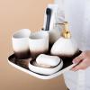 AOPPLSOT Soap Dispenser Set Green, 5-Piece Bathroom Set, Includes Ceramic Soap Dispenser, Soap Dish and 2 Toothbrush Cups, Toothbrush Holder, Golden Marble Pattern,B Brown view 2