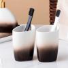 AOPPLSOT Soap Dispenser Set Green, 5-Piece Bathroom Set, Includes Ceramic Soap Dispenser, Soap Dish and 2 Toothbrush Cups, Toothbrush Holder, Golden Marble Pattern,B Brown view 3