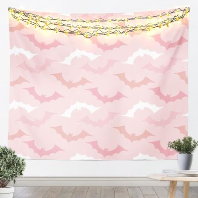 Happy Halloween Theme Kids Tapestry,Cartoon Bats Silhouettes Wall Tapestries,Boys Girls Adults Room Decor,Gothic Bats Cute Wall Hanging,Pink Romantic Home Wall Decor,Medium 59.1 x 59.1 Inches