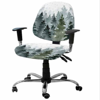 AMZRicher Christmas Office Chair Cover Stretchable Computer Chair Seat Cover Backrest Slipcovers, Stretchable Rotating Desk Chair Seat Cushion Split Protectors Forest Winter Pine Tree Snowflake Green