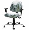 AMZRicher Christmas Office Chair Cover Stretchable Computer Chair Seat Cover Backrest Slipcovers, Stretchable Rotating Desk Chair Seat Cushion Split Protectors Forest Winter Pine Tree Snowflake Green view 1