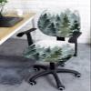 AMZRicher Christmas Office Chair Cover Stretchable Computer Chair Seat Cover Backrest Slipcovers, Stretchable Rotating Desk Chair Seat Cushion Split Protectors Forest Winter Pine Tree Snowflake Green view 3