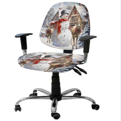 AMZRicher Christmas Office Chair Cover Stretchable Computer Chair Seat Cover Backrest Slipcovers, Stretchable Rotating Desk Chair Seat Cushion Split Protectors Farmhouse Elk Snowman Snowy Deer