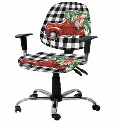 AMZRicher Christmas Office Chair Cover Stretchable Computer Chair Seat Cover Backrest Slipcovers, Stretchable Rotating Desk Chair Seat Cushion Split Protectors Red Truck Xmas Snowy Tree Lattice