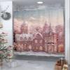 Christmas Shower Curtain for Bathroom 72" x 78" Pink Christmas Castle Snowflake Seasonal Winter Shower Curtain with Hooks Polyester Waterproof Home Bathtub Decor view 3