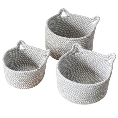 Gao Bao Long Basket Organizers,Storage Basket,Woven Basket,100% Cotton Rope,Small Cute Cat Look for DecorStorage Baskets for Kitchen & Living,Pantry,Bathroom,Bedroom,Set of 3 (Pastel cat)