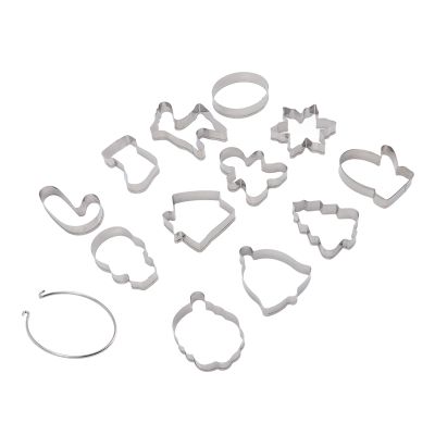 12Pcs Christmas Cookie Cutters, Cake Moulds with Storage Rings, Stainless Steel Cookie Cutters for Christmas Party Holiday