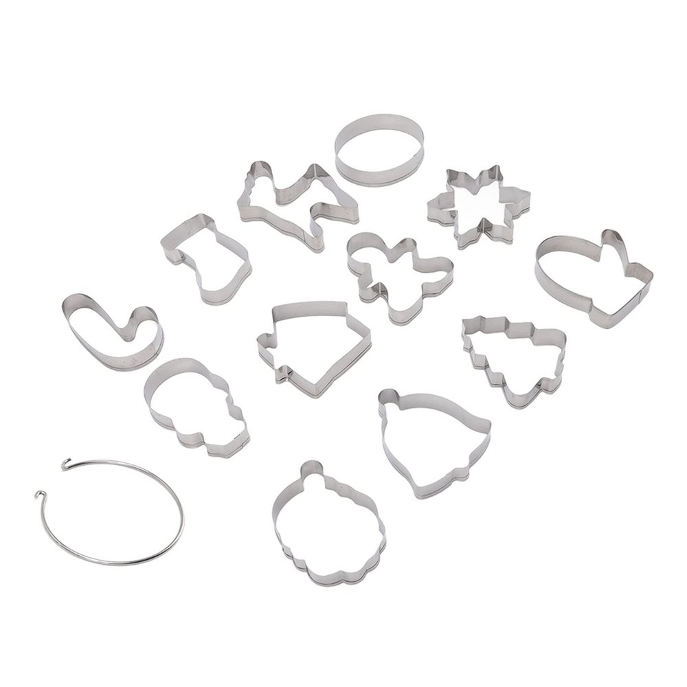 12Pcs Christmas Cookie Cutters, Cake Moulds with Storage Rings, Stainless Steel Cookie Cutters for Christmas Party Holiday