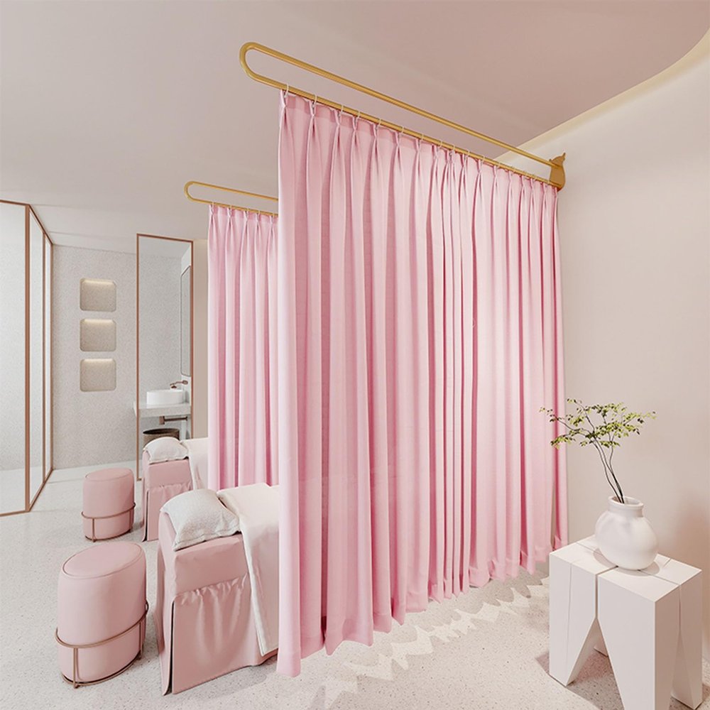 1 Set Room Divider Curtains for Hospital Beauty Clinic Between Beds, Tall 2m Privacy Partitions Cubicle Curtain/ Drapes Panels with U Shaped Rail Metal Support Track, Modern Area Separator Screen ( Co