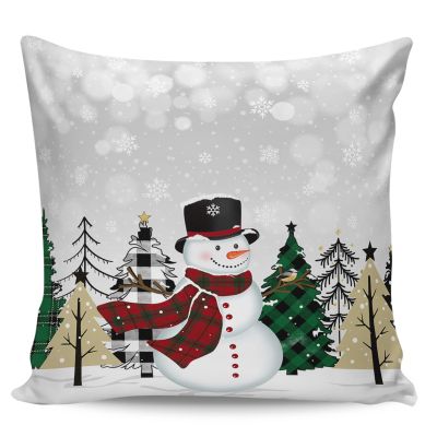Victoroes Snowman Decorative Cozy Soft Velvet Luxury Throw Pillowcase Covers Gray Christmas Buffalo Plaid Tree Snowflake Xmas Square Zipper Cushion Case for Couch Auto Bedroom 20x20IN