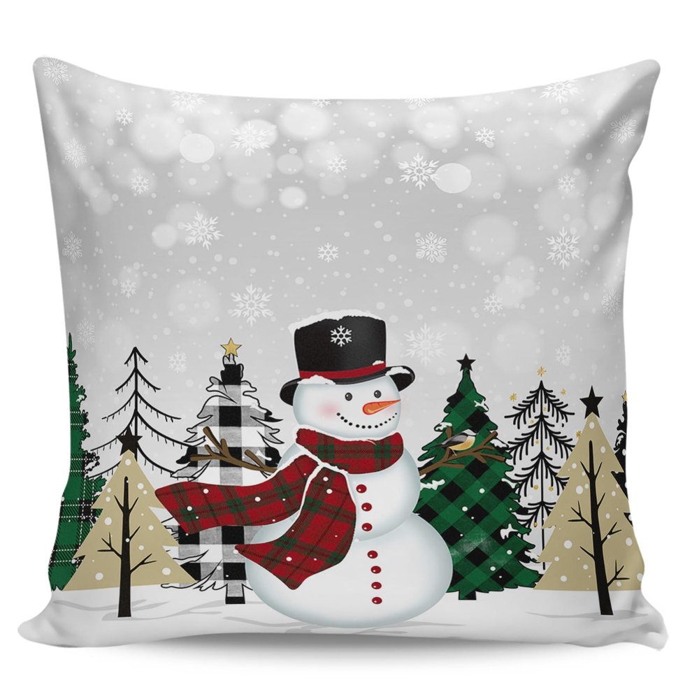 Victoroes Snowman Decorative Cozy Soft Velvet Luxury Throw Pillowcase Covers Gray Christmas Buffalo Plaid Tree Snowflake Xmas Square Zipper Cushion Case for Couch Auto Bedroom 20x20IN