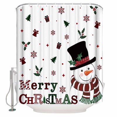 Christmas Shower Curtain for Bathroom 72" x 72" Merry Christmas Snowman Snowflake Berry Xmas Shower Curtain with Hooks Polyester Waterproof Home Bathtub Decor