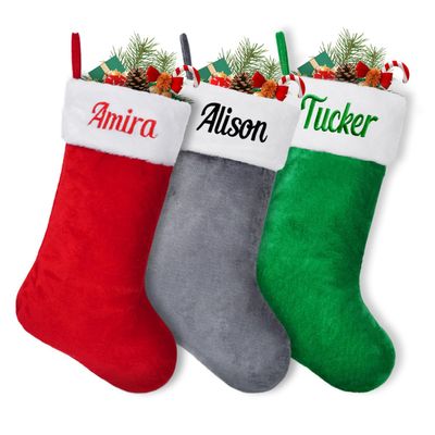 CRSTAFU Christmas Stockings Personalized, Custom Name 20 Inches Family Xmas Stockings, Super Soft White Plush Cuff with Deluxe Velvet Body