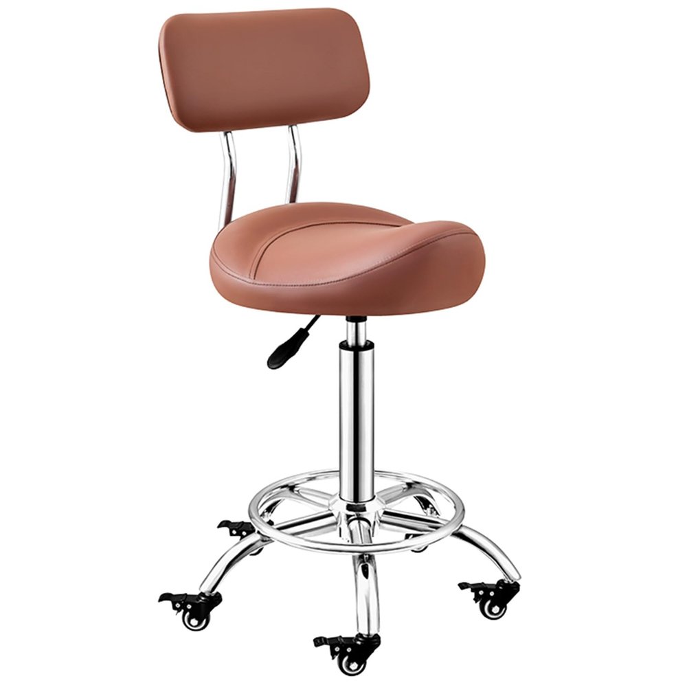 TUJOBA Saddle Chair Ergonomic Office Chair with Locking Wheels, Footrest & Backrest Kitchen Counter Chair, 50-70cm Adjustable Height Swivel Stools for Home (Color : Red)
