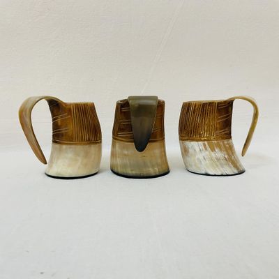 Antique Viking Buffalo Horn Mug Authentic 16-oz. Ale Horn Mug Stein with Handle Natural Finish Mug For Gift Purpose