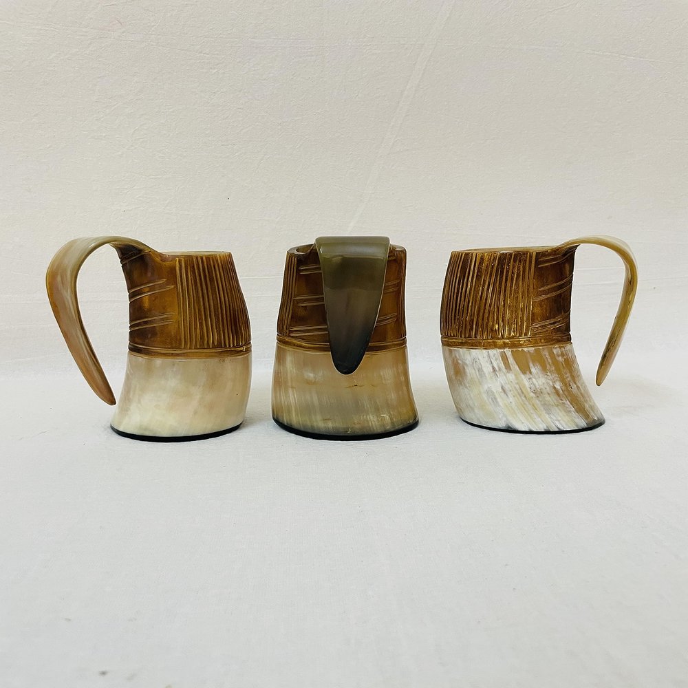 Antique Viking Buffalo Horn Mug Authentic 16-oz. Ale Horn Mug Stein with Handle Natural Finish Mug For Gift Purpose