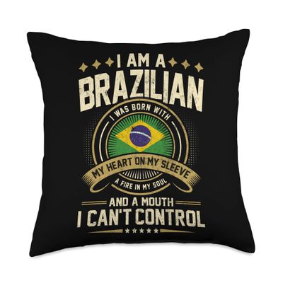 99 Gifts Brazilian Fan T-Shirts & Jersey Brazil Funny Quote Brazilian Vintage Throw Pillow, 18x18, Multicolor