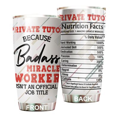 MEDROC Miracle Worker Nutrition Facts Private Tutor Tumbler Stainless Steel 20oz, Funny Gifts Bulks For Office Women Men Work Friend Coworker, Driking Coffee Cup For Birthday Christmas