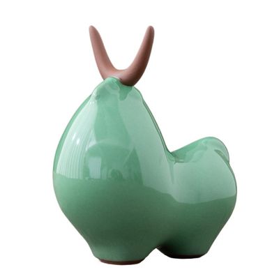 HXSCOO Ceramic Bull Statue Home Decor Red Ox Feng Shui Zen Figurine Sculpture Cow Figurines Cattle Chinese Wealth Desktop Decoration (Color : Medium)
