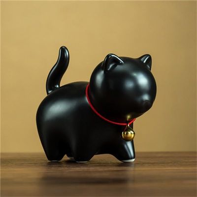 HXSCOO 7/10cm Cat Ceramic Small Tea Pet Car Interior Ornaments Home Decor Accessories Porcelain Animal Figurines Sculpture Miniature (Color : Black, Size : 7x3.5x5.3cm)
