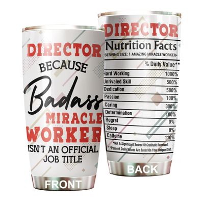 MEDROC Miracle Worker Nutrition Facts Director Tumbler Stainless Steel 20oz, Funny Gifts Bulks For Office Women Men Work Friend Coworker, Driking Coffee Cup For Birthday Christmas