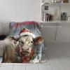 Christmas Super Soft Cozy Flannel Fleece Blanket- Xmas Animal Cow Wear Red Hat Farmhouse Blanket for Bed Couch Sofa Chair Travel, 60 x 80 Inche view 4