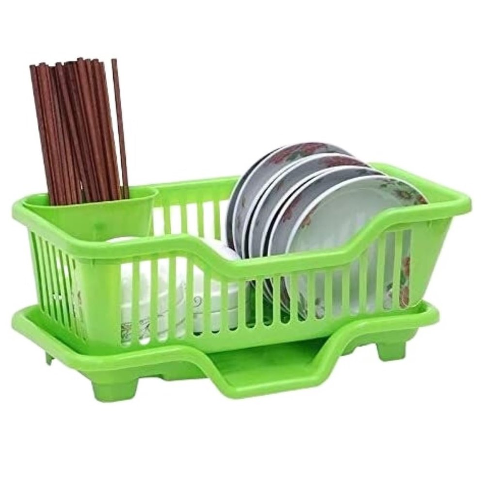 Space Saving Dish Rack Plastic Draining Tray Kitchen Sink Dish Drying Rack Drainer Washing Holder Basket Organizer Dish Drying Rack (Color : Green, Size : 44.5 * 23 * 18cm)