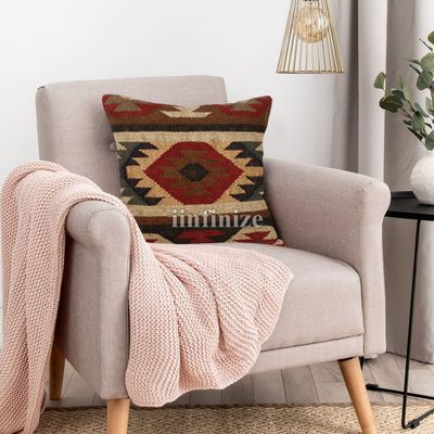 iinfinize Handwoven Cushion Case Turkish Square Pillowcase Bohemian Wool Jute Cushion Cover 18x18 Inch Sofa Sham Pillow Cover (1)